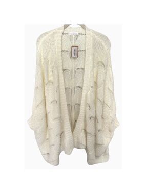 Vestique Free Spirit Cardigan Cream Soft Open Knit Sz S/M Oversized Scallop Hem
